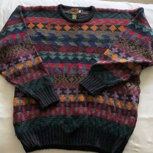 Men’s Iconic Vintage 1980s Colorful Crewneck 100% Wool Sweater, Size XL